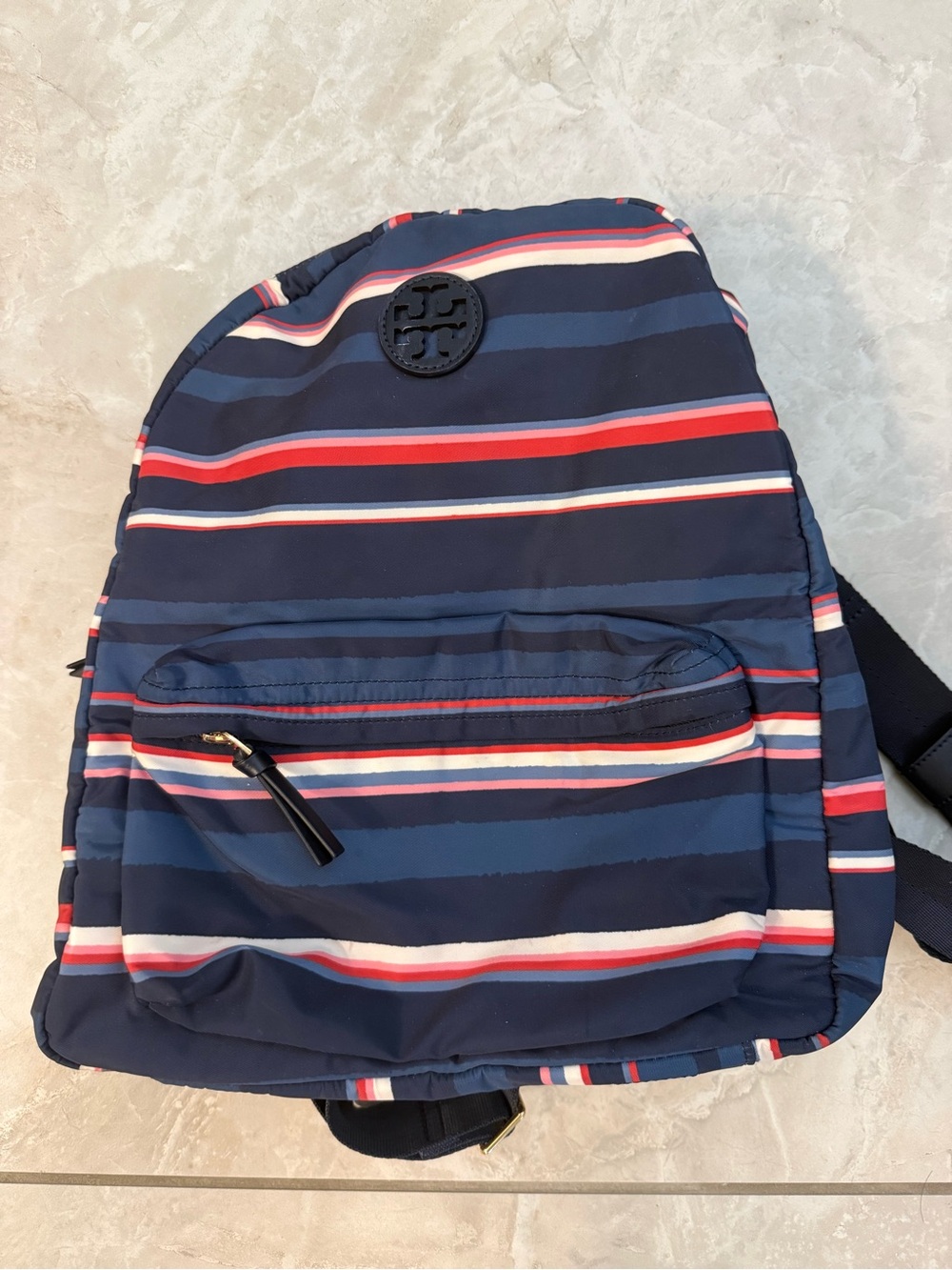 Tory Burch Navy, Red & White Striped Nylon Backpack